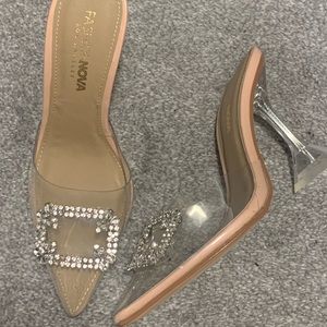 FASHION NOVA NUDE RHINESTONE MULES